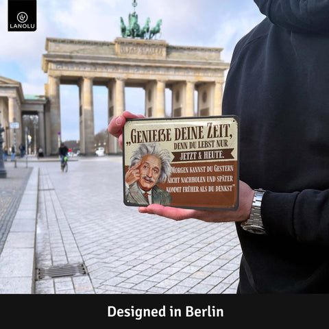 Blechschild Einstein Genieße deine Zeit