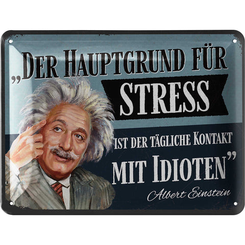 Blechschild Einstein Hauptgrund für Stress