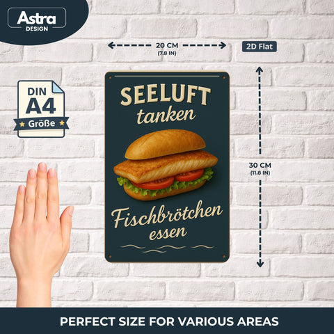 Fischbrötchen Essen Blechschild Seeluft tanken - 20x30cm