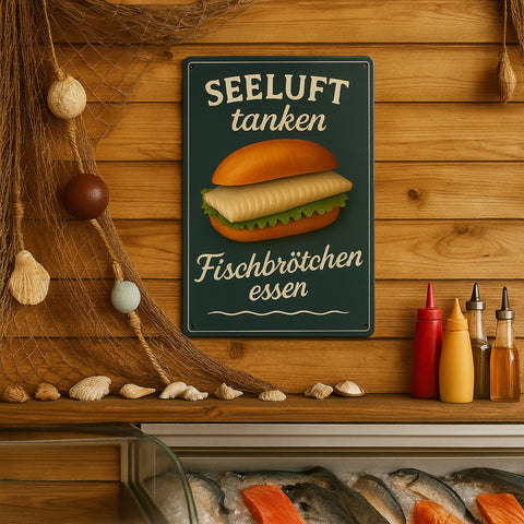 Fischbrötchen Blechschild Seeluft tanken - 20x30cm