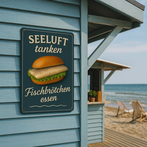 Fischbrötchen Blechschild Seeluft tanken - 20x30cm