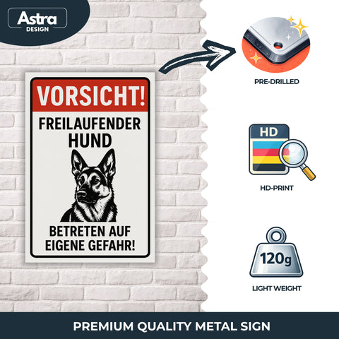 Vorsicht freilaufender Hund Blechschild - 20x30cm