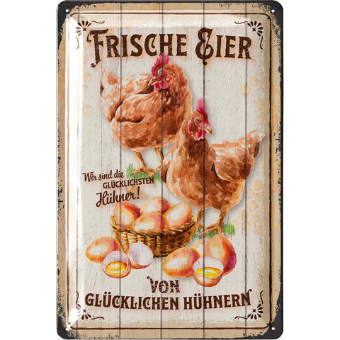 Blechschild Frische Eier Von Glücklichen Hühnern