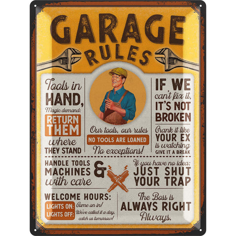 Blechschild Garage Rules