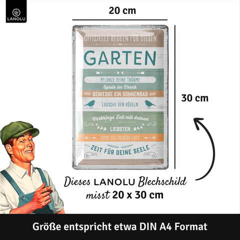 Blechschild Regeln für Garten