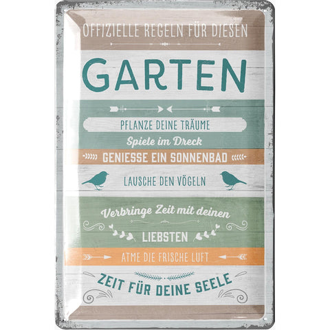 Blechschild Regeln für Garten