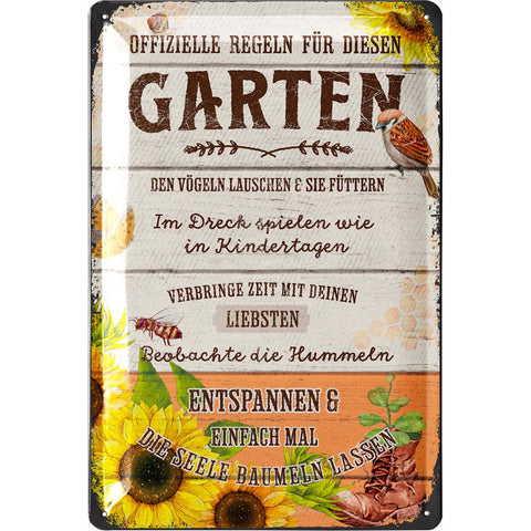 Blechschild Regeln für diesen Garten