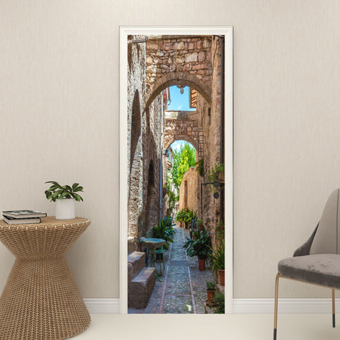 Gasse Steinwand Tür Tapete