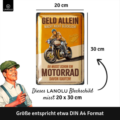 Blechschild Geld macht nicht glücklich - Motorrad