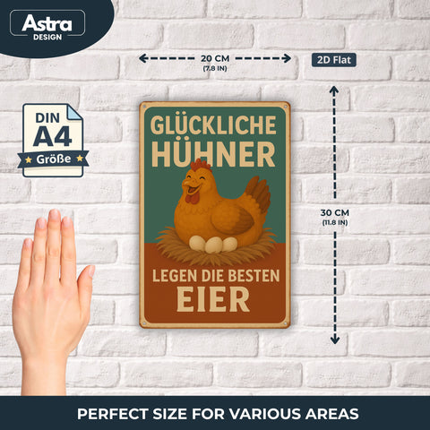 Glückliche Hühner Blechschild - 20x30cm
