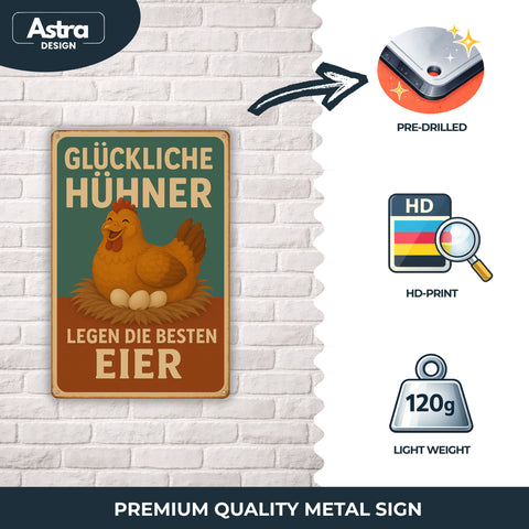 Glückliche Hühner Blechschild - 20x30cm