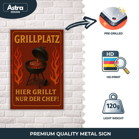 Grillplatz Hier grillt hier nur der Chef Blechschild - 20x30cm