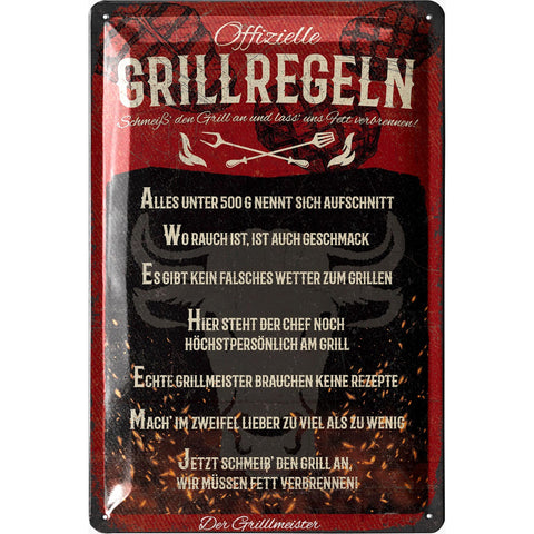Blechschild Grillregeln Liste