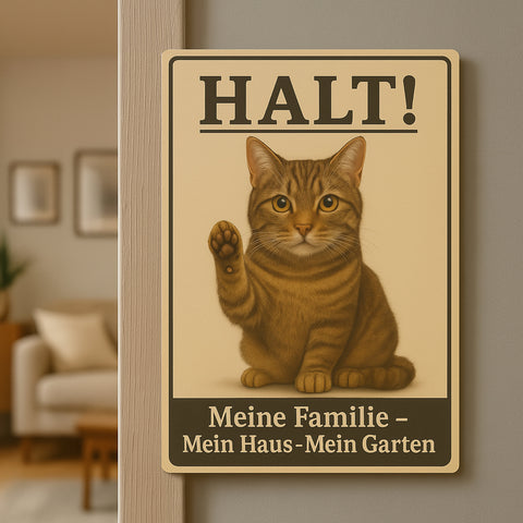 Halt! Katze Blechschild