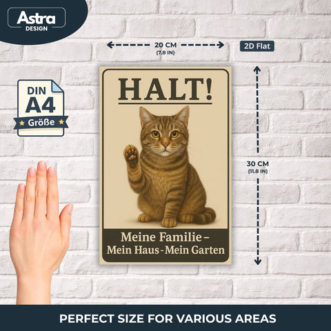 Halt! Katze Blechschild - 20x30cm