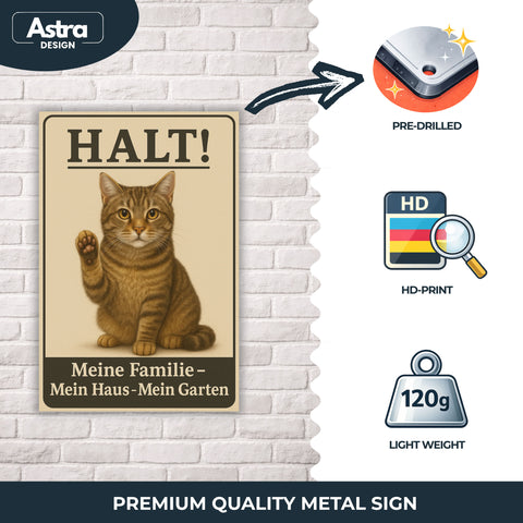 Halt! Katze Blechschild - 20x30cm
