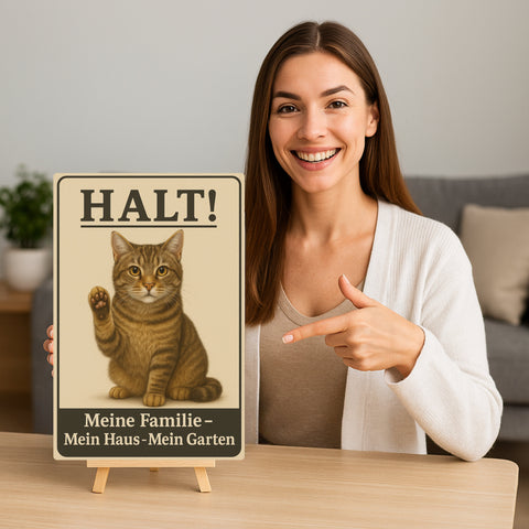 Halt! Katze Blechschild