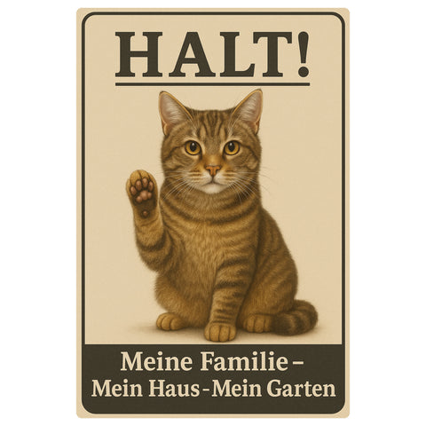 Halt! Katze Blechschild