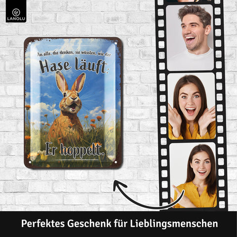 Blechschild Hase läuft