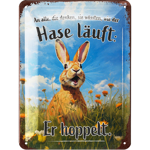 Blechschild Hase läuft