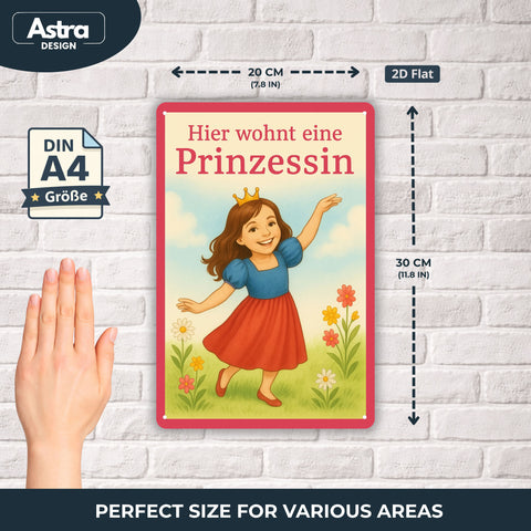 Blechschild 20x30 cm – Hier wohnt eine Prinzessin Kinderzimmer Deko