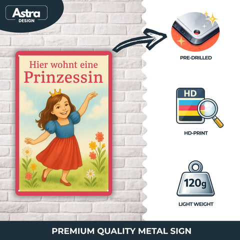 Blechschild 20x30 cm – Hier wohnt eine Prinzessin Kinderzimmer Deko