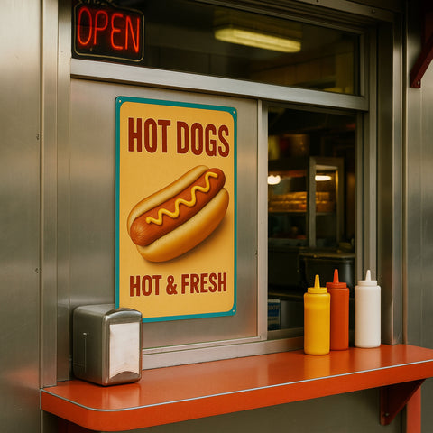 Hot Dogs Blechschild Hot & Fresh Gelb - 20x30cm