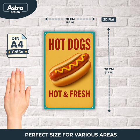 Hot Dogs Blechschild Hot & Fresh Gelb - 20x30cm