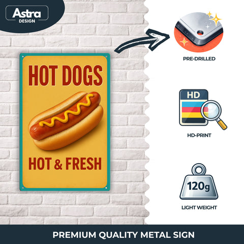 Hot Dogs Blechschild Hot & Fresh Gelb - 20x30cm