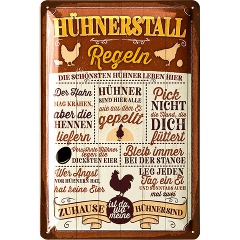 Blechschild Hühnerstall Regeln Lustig