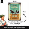 Blechschild Glück Huhn streicheln