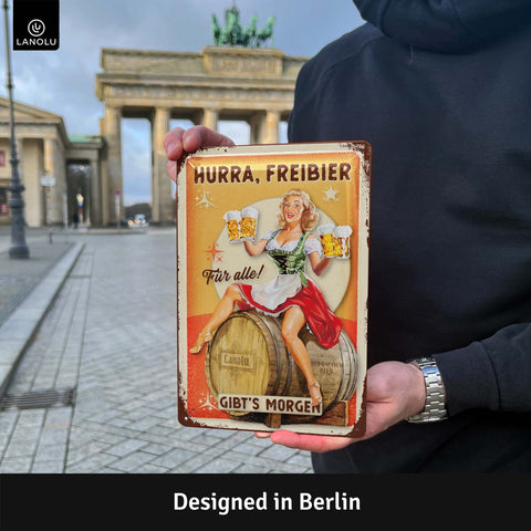 Blechschild Hurra, Freibier