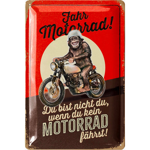 Blechschild Affe auf Motorrad