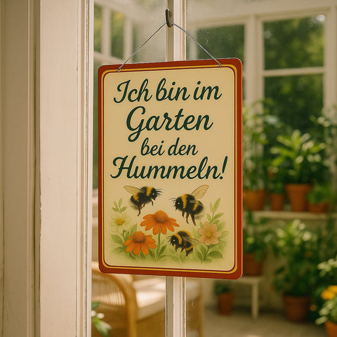 Ich bin im Garten Blechschild
