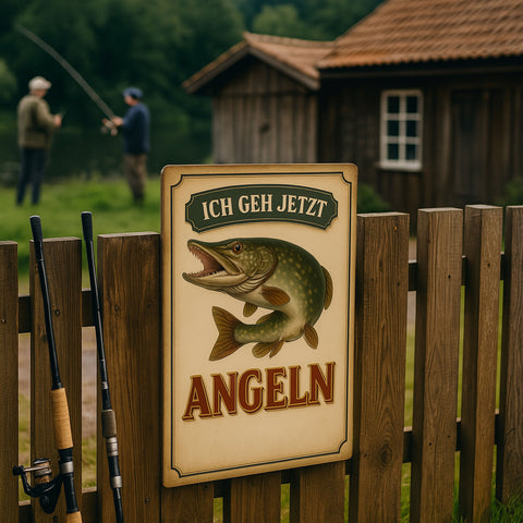 Ich geh jetzt Anglen Blechschild mit Fisch - 20x30cm