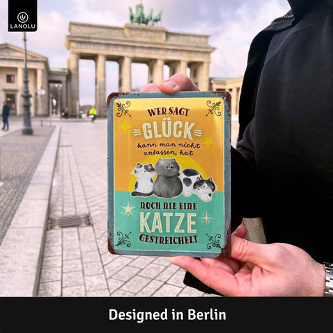 Blechschild Glück Katze streicheln