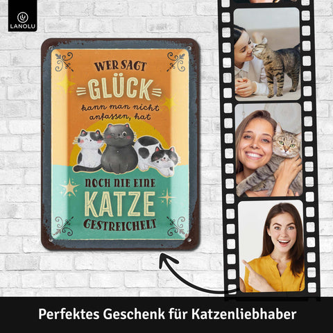 Blechschild Glück Katze streicheln