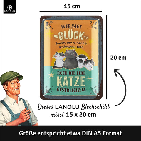 Blechschild Glück Katze streicheln