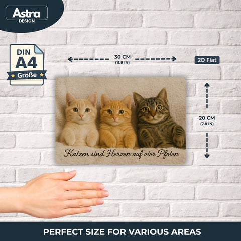 Blechschild 20x30 cm – Katzen sind Herzen auf vier Pfoten Wanddeko