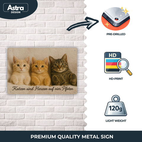 Blechschild 20x30 cm – Katzen sind Herzen auf vier Pfoten Wanddeko