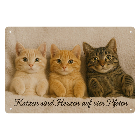 Blechschild Katzen sind Herzen auf vier Pfoten