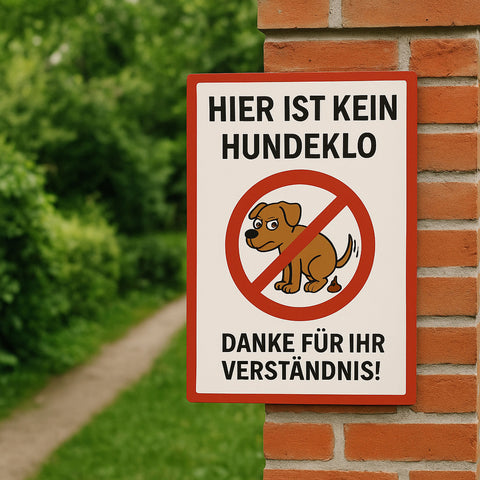 Hier ist kein Hundeklo Blechschild Weiß/Rot - 20x30cm