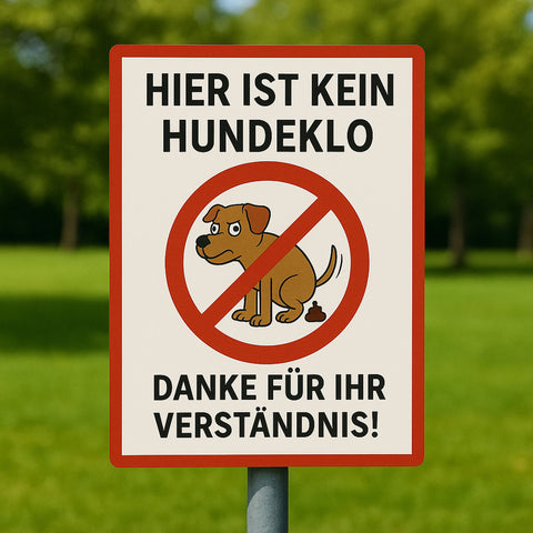 Hier ist kein Hundeklo Blechschild Weiß/Rot - 20x30cm