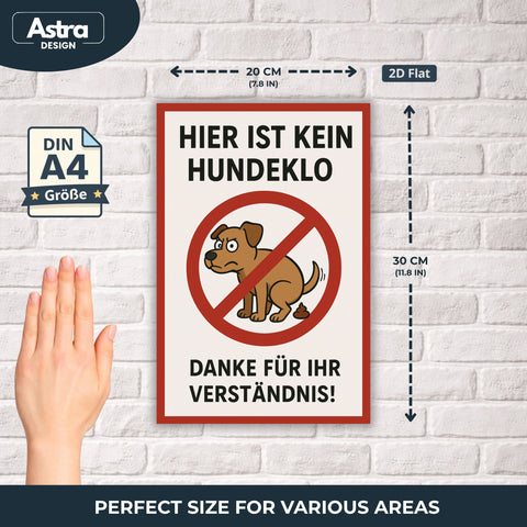 Hier ist kein Hundeklo Blechschild Weiß/Rot - 20x30cm