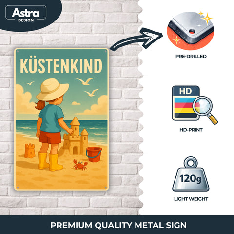 Blechschild 20x30cm – Küstenkind Strandmotiv