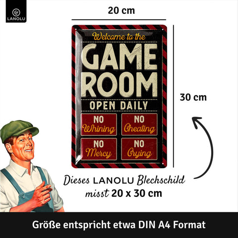 LANOLU Blechschild Game Room 20x30cm