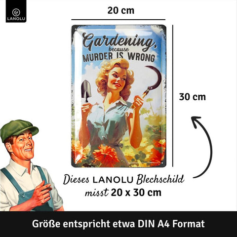 LANOLU Blechschild Gardening Murder 20x30cm
