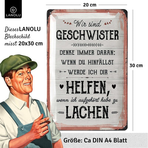 LANOLU Blechschild Geschwister Spruch 20x30cm