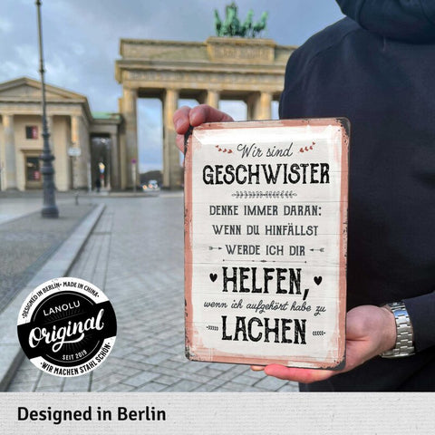 LANOLU Blechschild Geschwister Spruch 20x30cm