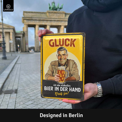 LANOLU Blechschild Glück Bier In Hand 20x30cm